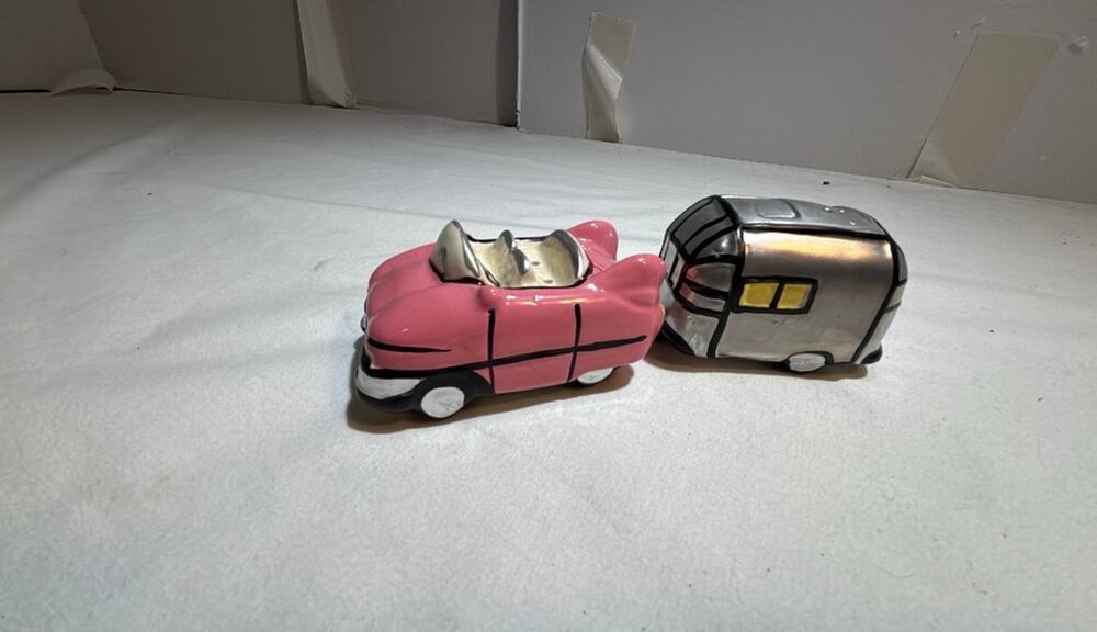 Vintage Ceramic Car and Trailer Salt and Pepper Shakers